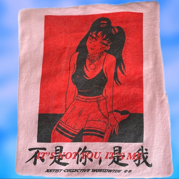 Artist Collective 'Not You' Kanji Light Pink Graphic T-Shirt, Men's Medium - Picture 6 of 6